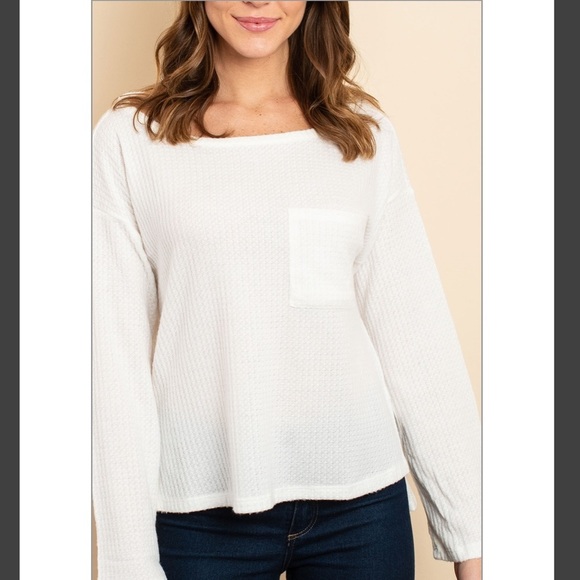 NWT Tresics ivory long sleeve waffle knit top - Picture 3 of 9